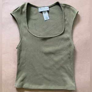 Olive Ribbed Scoop Neck Tank